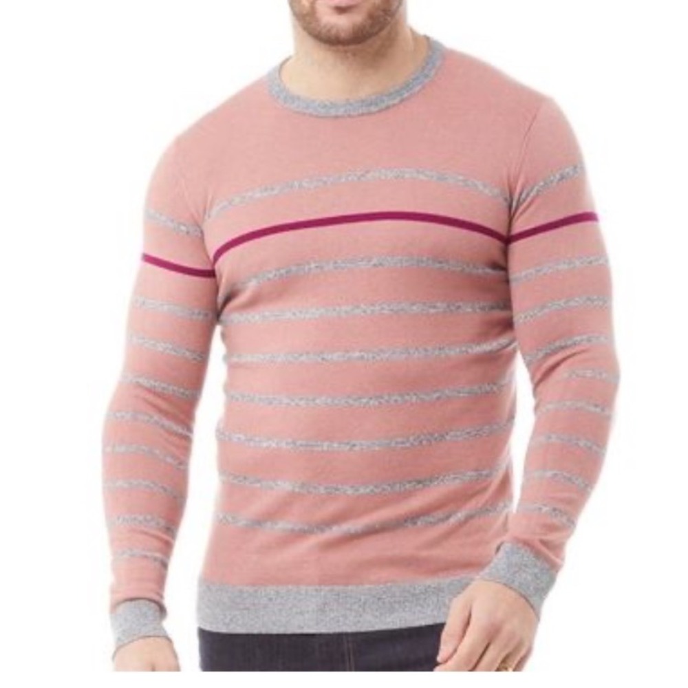 Ted Baker London Mens Britnay Stripe Crew Neck Knitted Sweater Slim Fit Pink XL